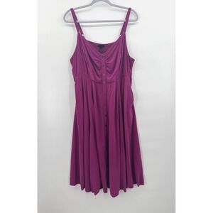 Torrid Womens 2 2X 18 20 Dress Magenta Midi Challis Button-Front Smocked Pockets
